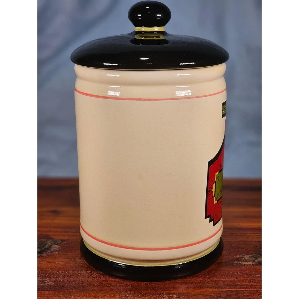 Vintage OGGI French Wine Label Ceramic Canister With Lid 9 In